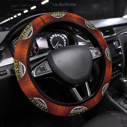 SW Steering Wheel Cover SW Logo Death Star Spiral Pattern Driving Wheel Cover Orange