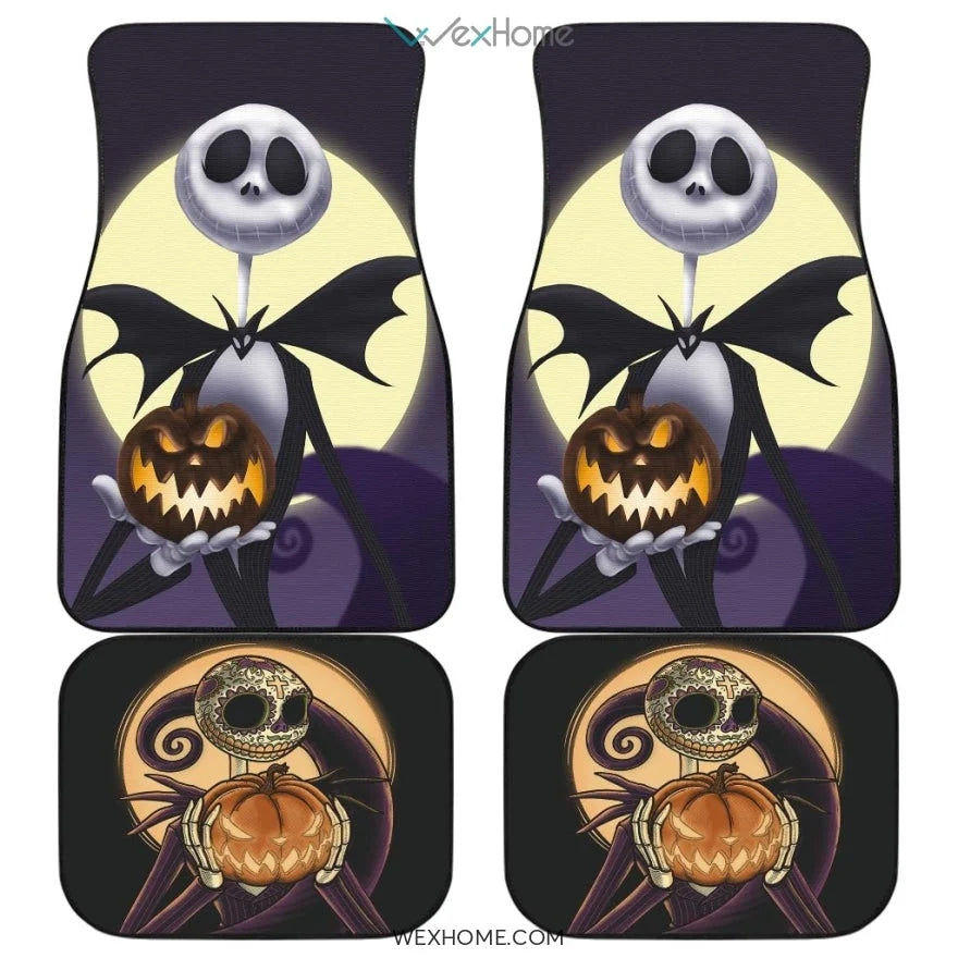 TNBC Car Mats Jack Skellington Hold The Pumpkin Head Moonlight Above Car Floor Mats Black