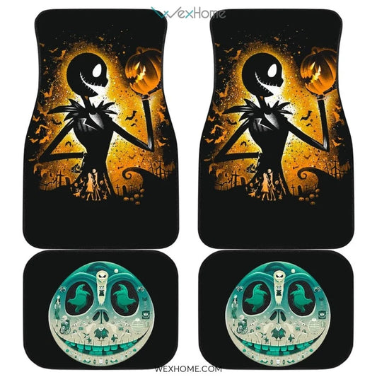 TNBC Car Mats Jack And Pumpkin Head Silhouette At Night Car Floor Mats Black Orange