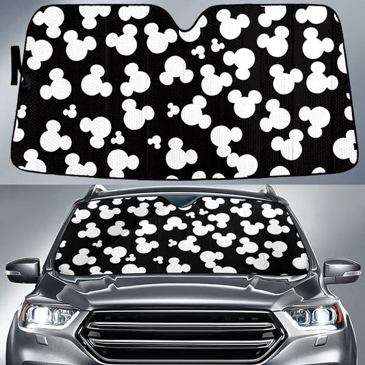 MM Car Sun Shade MM Head Doodle Pattern Winshield Sun Shade Black White