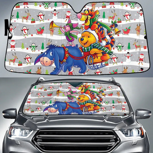 WTP Car Sun Shade Pooh And Friends Christmas Eve Winshield Sun Shade Colorful