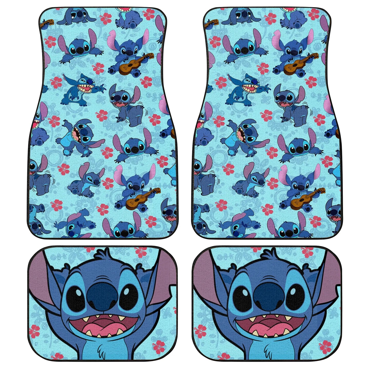 Stitch Car Mats All Cute Stitch Poses And Emotions Flower Pattern Car Floor Mats Blue