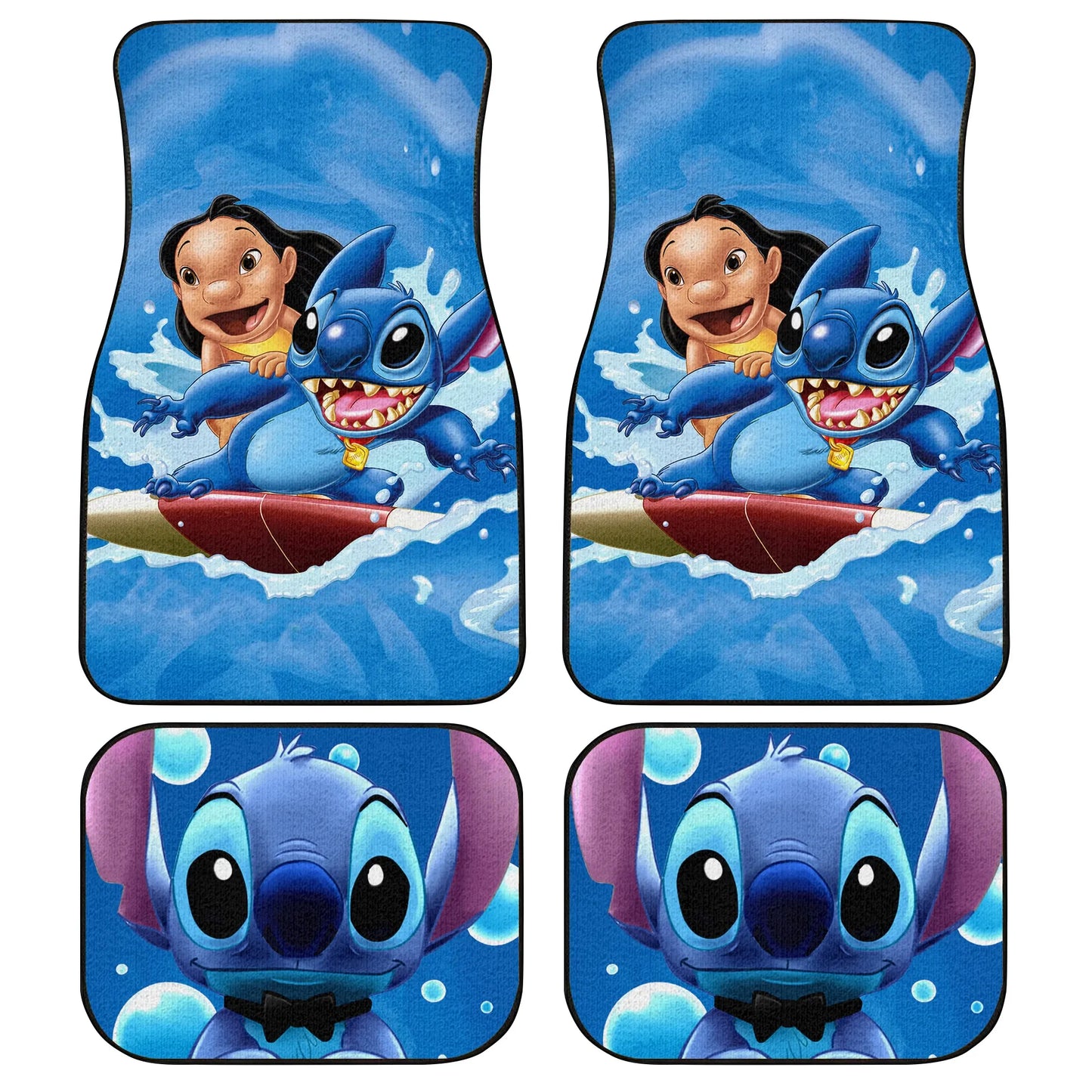 Stitch Car Mats Stitch And Lilo On The Surfboard Graphic Car Floor Mats Blue