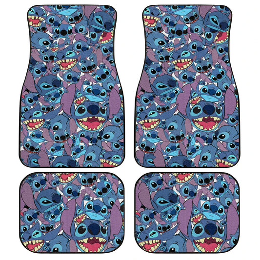 Stitch Car Mats Stitch All Funny Emotions Doodle Pattern Car Floor Mats Blue