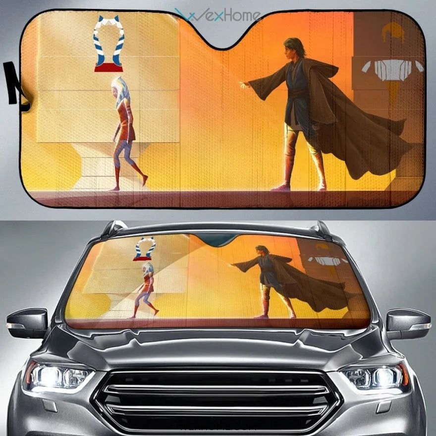 SW Car Sun Shade Ahsoka Tano And Luke Skywalker Winshield Sun Shade Brown