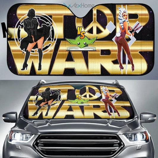 SW Car Sun Shade SW Darth Vader Vs Ahsoka Tona Winshield Sun Shade Black Yellow