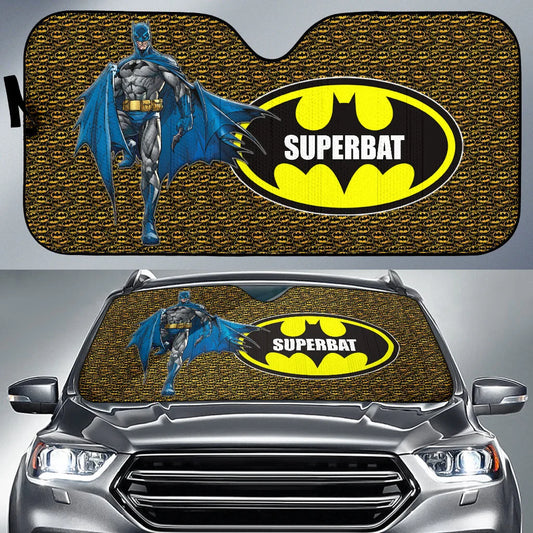 Batman Car Sun Shade SuperBat Batman Symbols Pattern Winshield Sun Shade Yellow Blue