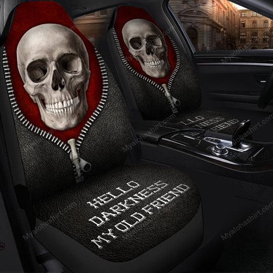 Skull Car Seat Covers Skull Hello Darkness My Old Friend Seat Covers Black