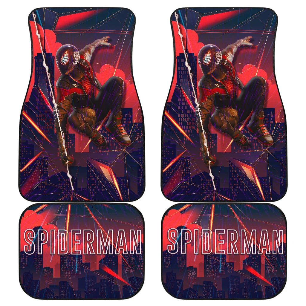 Spiderman Car Mats Gaming Spiderman Swinging Graphic Car Floor Mats Red