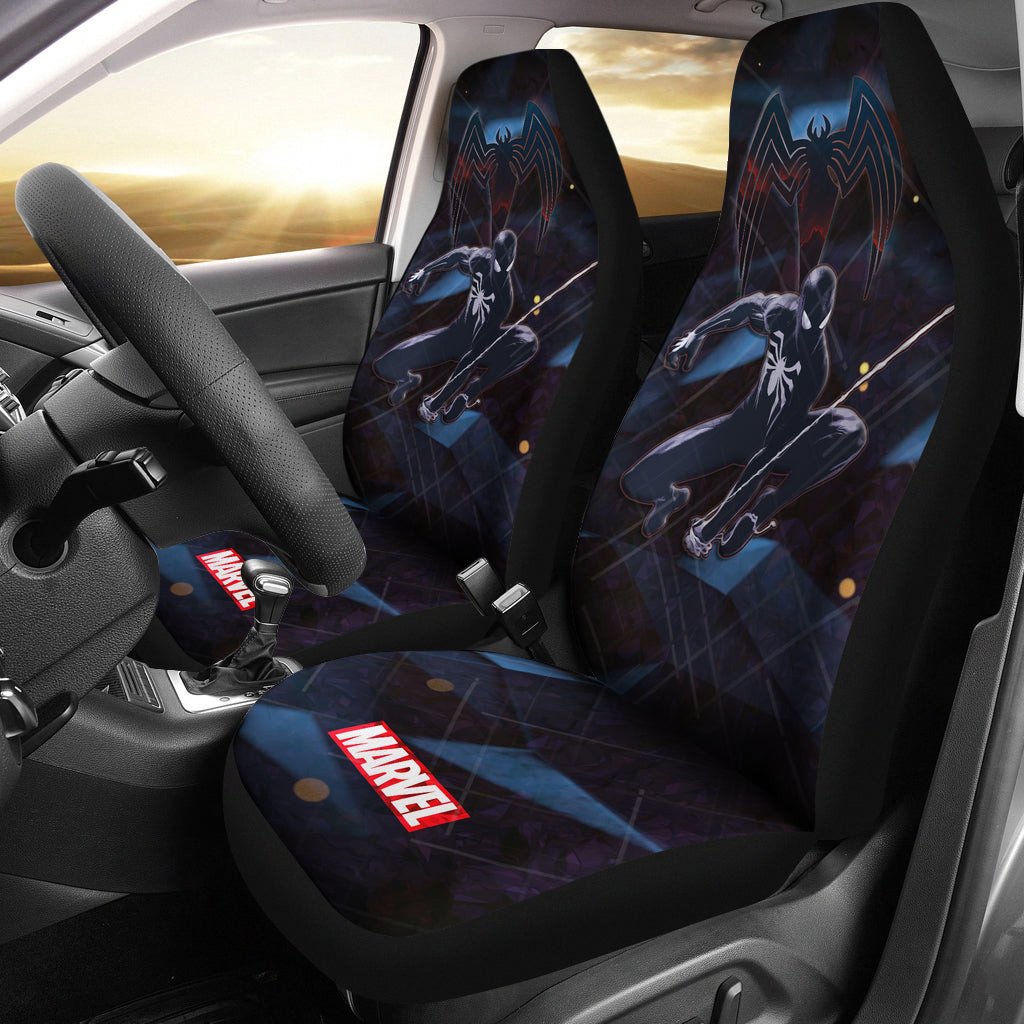 Spiderman Car Seat Covers MV Black Spiderman Swinging Graphic Seat Covers Black