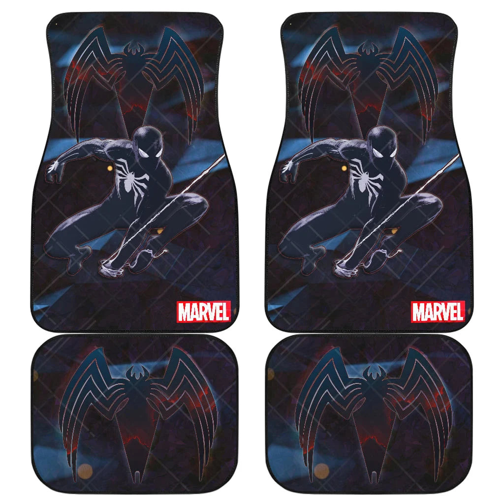 Spiderman Car Mats Black Suit Spiderman Swinging Graphic Car Floor Mats Black