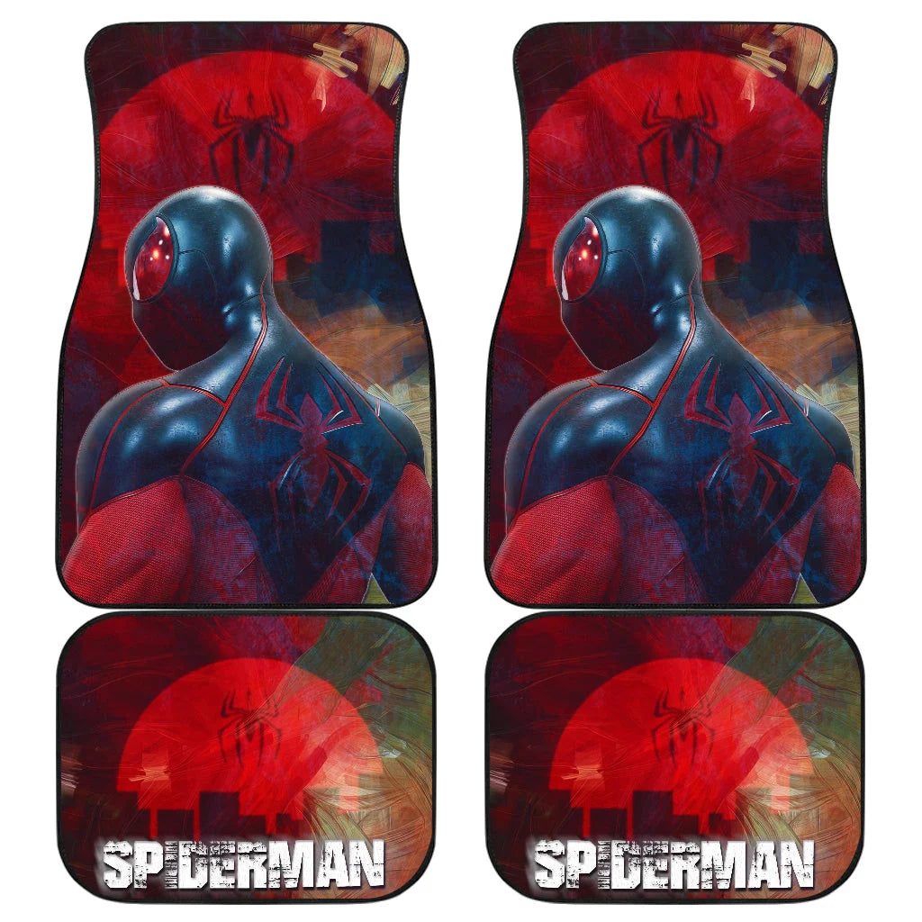 Spiderman Car Mats Spiderman Back City Under The Moon Car Floor Mats Black Red