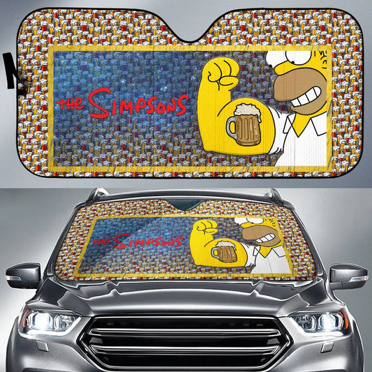 The Simpsons Car Sun Shade Homer The Simpsons Beer Mug Pattern Winshield Sun Shade Colorful