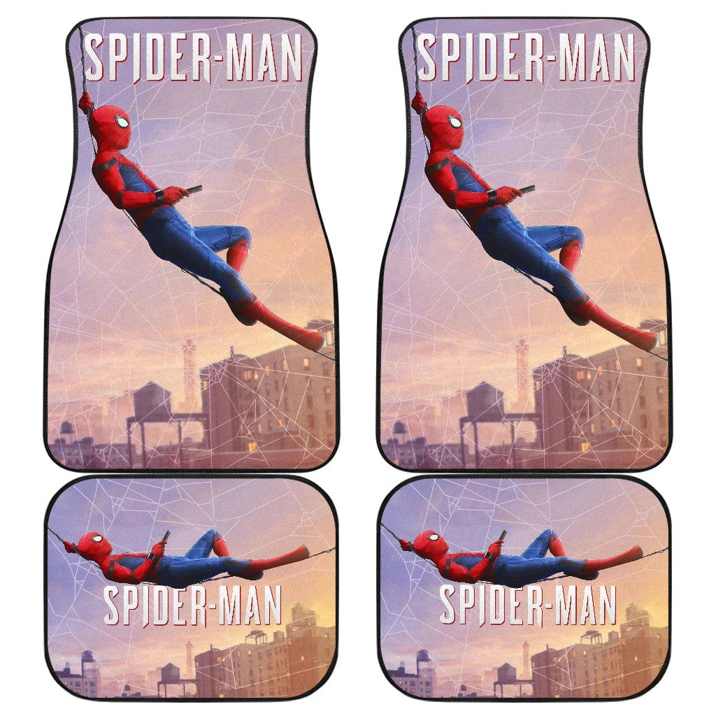 Spiderman Car Mats Spiderman Lying On Web On The Sky Car Floor Mats Colorful