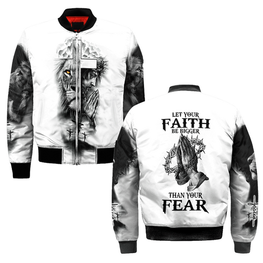 Jesus Bomber Jacket Let Your Faith Be Bigger Than Your Fear Bomber Black White Unisex