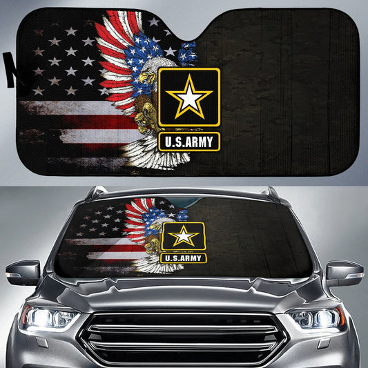 Veteran Car Sun Shade US Army Symbol Eagle American Flag Winshield Sun Shade Black