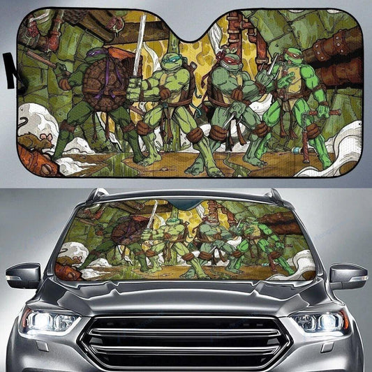 TMNT Car Sun Shade Teenage Mutant Ninja Turtles Fighting Pose Winshield Sun Shade Green