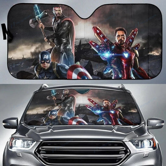 MV Car Sun Shade Thor Captain America Iron Man Winshield Sun Shade Black