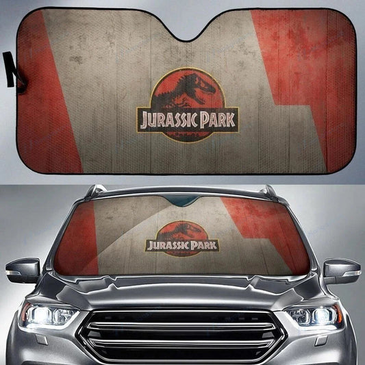 Jurassic Park Car Sun Shade Vintage Jurassic Park Symbol Winshield Sun Shade Gray Red