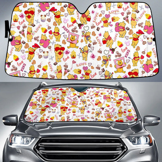 WTP Car Sun Shade Pooh Love Valentine Pattern Winshield Sun Shade Pink Yellow