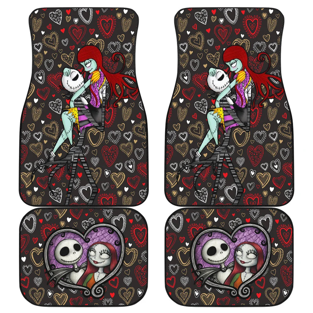 TNBC Car Mats Jack In Love With Sally Heart Pattern Car Floor Mats Black Red