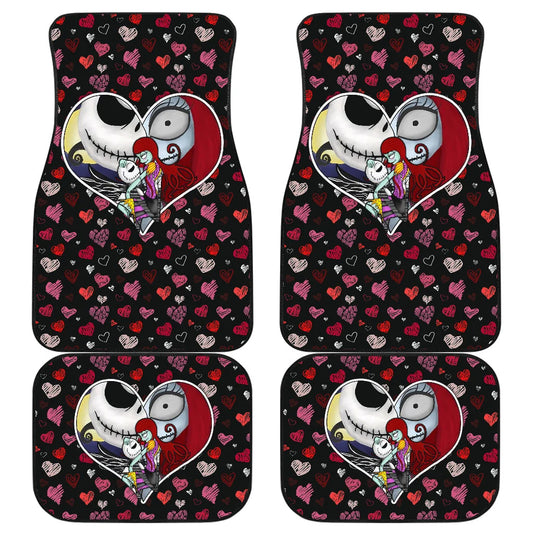 TNBC Car Mats Sally And Jack Fall In Love Heart Pattern Car Floor Mats Black Red