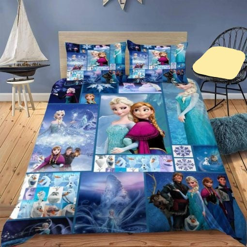 Frozen Bedding Set DN Frozen Characters Movie Scene Pattern Duvet Covers Blue Unique Gift