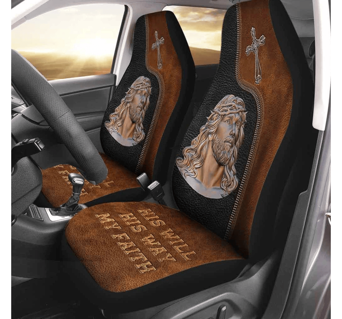 Jesus Car Seat Covers His Will His Way My Faith Seat Covers Brown