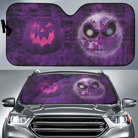 TNBC Car Sun Shade Jack Skellington And Pumpskin Face Winshield Sun Shade Purple