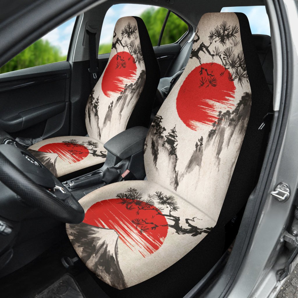 Japanese Car Seat Covers Japan Mountain Landscape Art Seat Covers Black Red