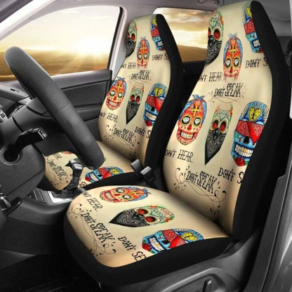 Skull Car Seat Covers No Hear No See No Speak Seat Covers Colorful