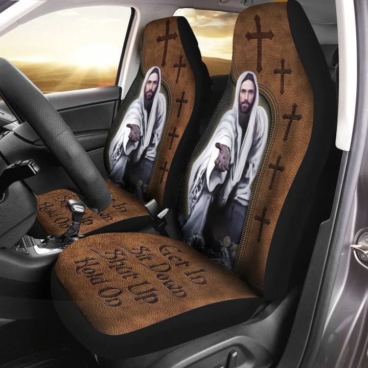 Jesus Car Seat Covers Jesus Get In Sit Down Hold On Seat Covers Brown