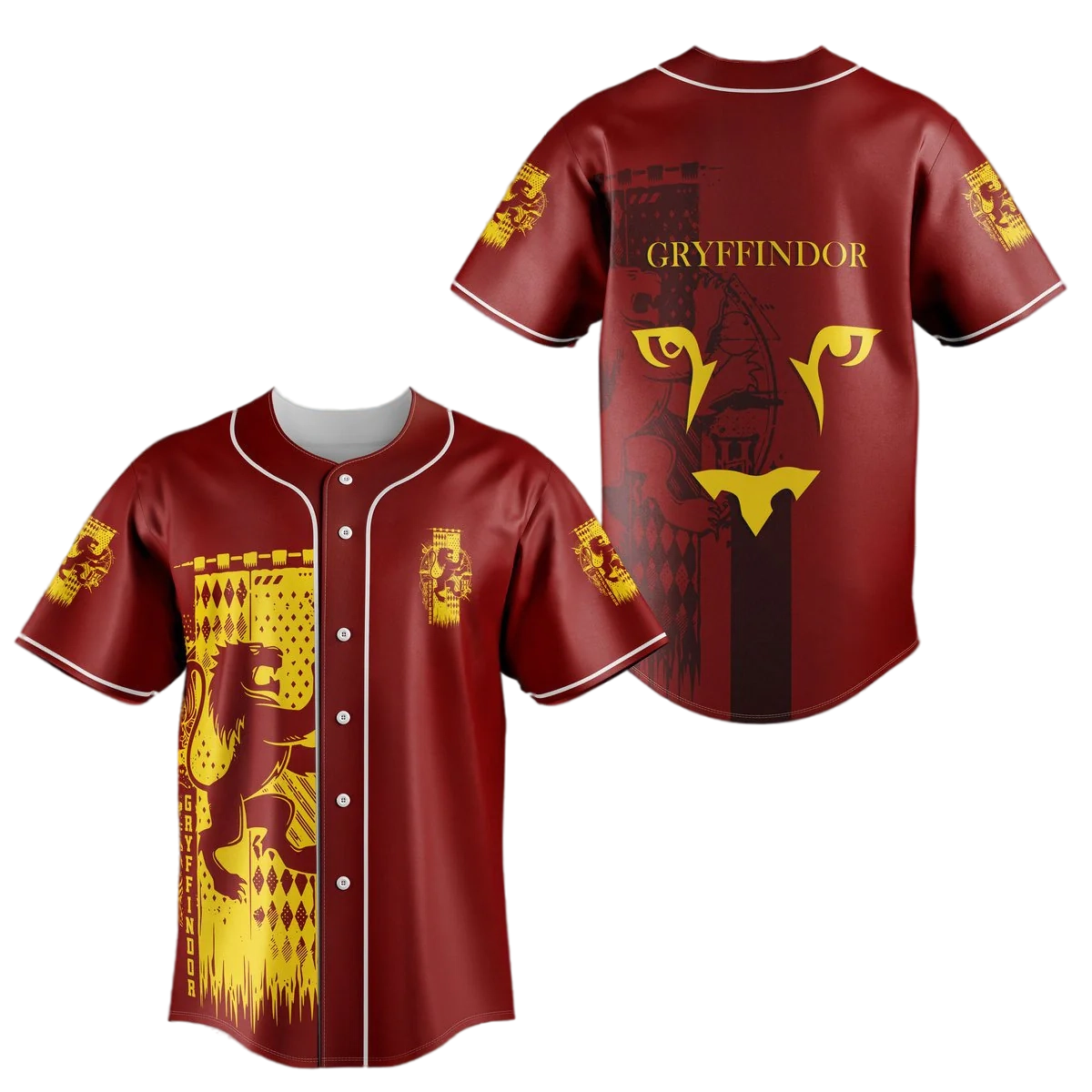 HP Jersey HP Gryffindor House Mascot Lion Red Yellow Jersey Shirt HP Baseball Jersey Gryffindor Baseball Jersey