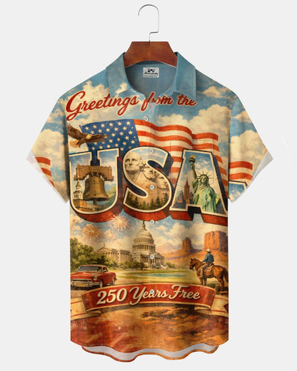 Alohadaddy® Holiday America 70th Anniversary Printed Pocket Button Men's Short-Sleeve Shirt Big & Tall