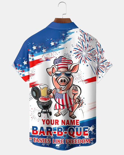 Alohadaddy® Vintage Pig Print Art Men's Short-Sleeve Shirt Button-Down Cardigan with Pocket