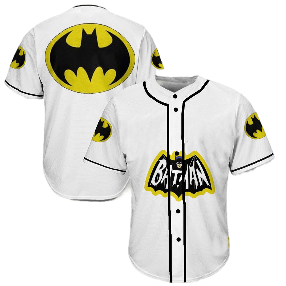 DC Jersey DC Batman Comic Vintage Symbol Yellow Black White Jersey Shirt DC Baseball Jersey Batman Baseball Jersey