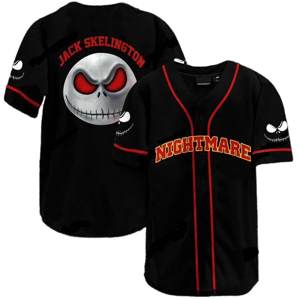 TNBC Jersey Jack Skellington Head Nightmare Black Red Jersey Shirt TNBC Baseball Jersey