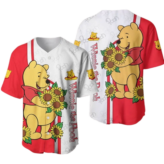 Winnie The Pooh Jersey Disney Winnie The Pooh With Sunflower Red White Jersey Shirt Winnie The Pooh Baseball Jersey Disney Baseball Jersey