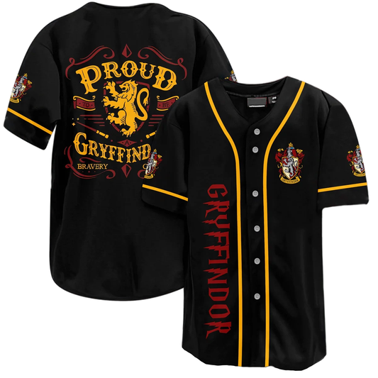 HP Jersey HP Proud To Be Gryffindor Lion Mascot Bravery Chivalry Red Black Jersey Shirt HP Baseball Jersey