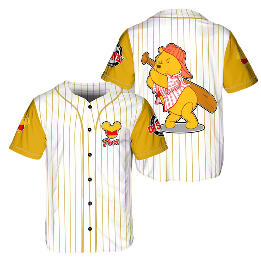 Winnie The Pooh Jersey Disney Winnie The Pooh Sport Hitter White Yellow Jersey Shirt Winnie The Pooh Baseball Jersey Disney Baseball Jersey