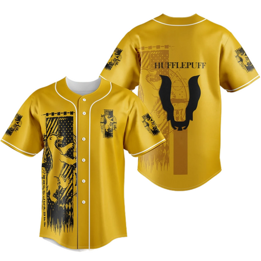 HP Jersey HP Hufflepuff House Mascot Badger Black Yellow Jersey Shirt HP Baseball Jersey Hufflepuff Baseball Jersey