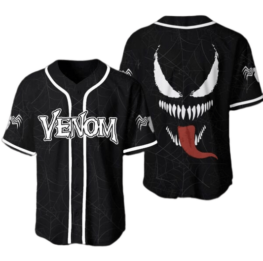 Marvel Jersey Marvel Anti-Hero Venom Face Graphic Black Jersey Shirt Venom Baseball Jersey Marvel Baseball Jersey For Men