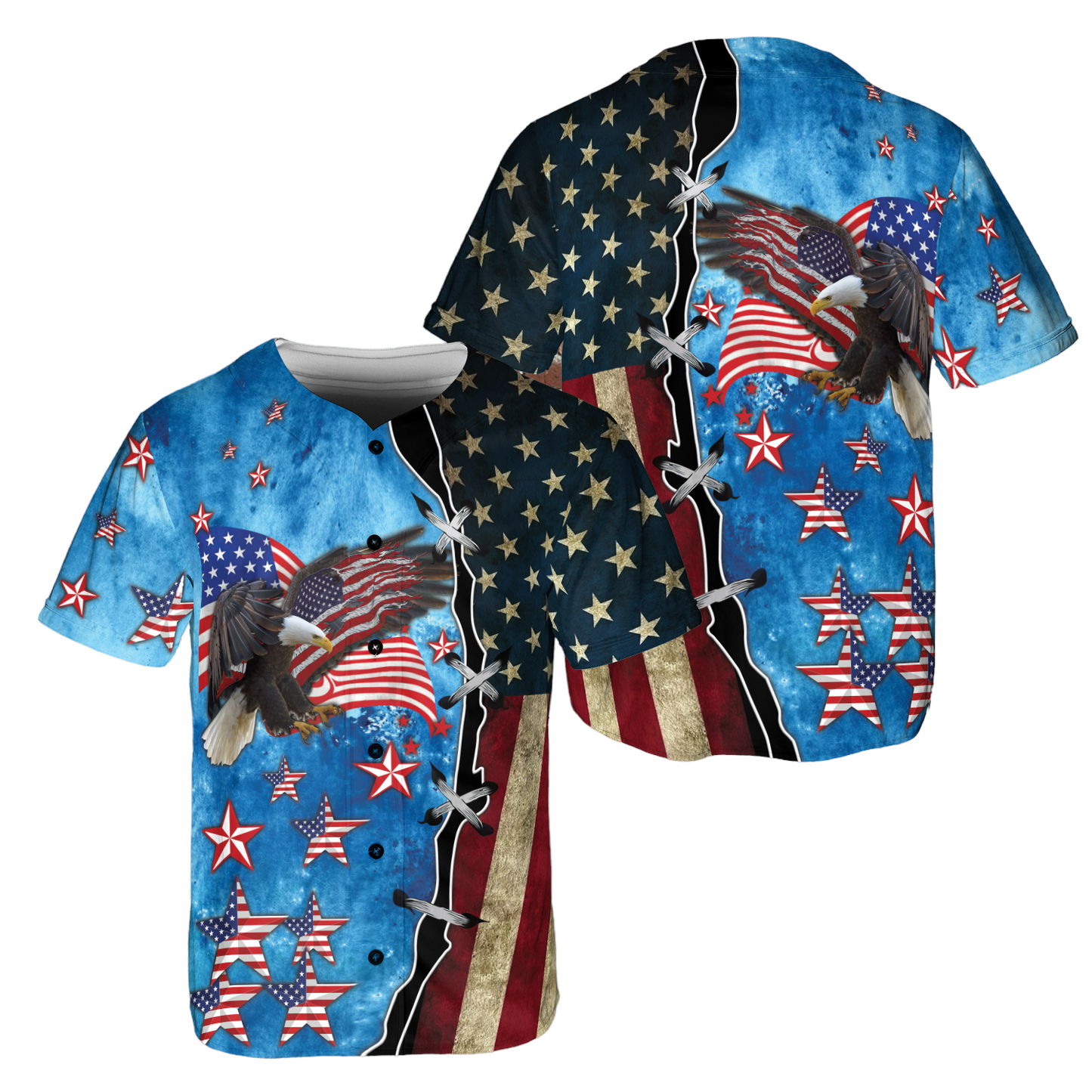 Independence Day Jersey American Flag Eagle Stars Independence Day Blue Jersey Shirt For Men Women 04th Of July Baseball Jersey