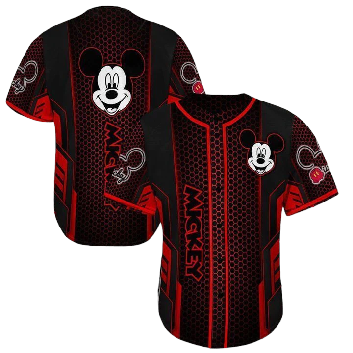 Mickey Jersey Disney Mickey Mouse Head Graphic Black Red Jersey Shirt Mickey Baseball Jersey Disney Baseball Jersey