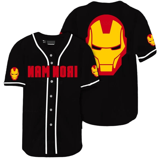 Marvel Jersey Marvel Hero Iron Man Head Helmet Graphic Black Red Jersey Shirt Marvel Baseball Jersey Iron Man Baseball Jersey