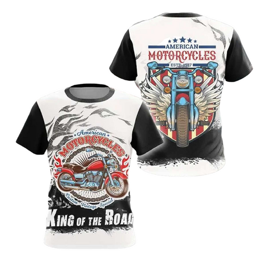 Motorcycle T-shirt American Motorcycles King Of The Road T-shirt Black White Unisex