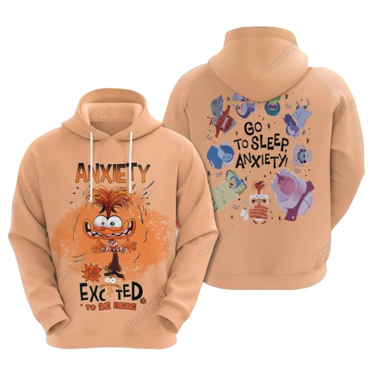 Inside Out Hoodie Anxiety Excited To Be Here Hoodie Orange Unisex