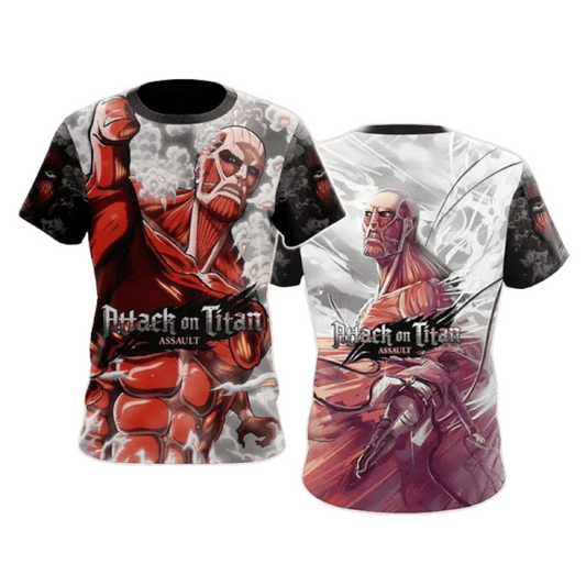 Attack On Titan T-shirt Attack On Titan The Colossal Titan T-shirt Red White Unisex