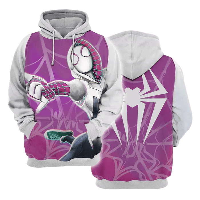 Spiderman Hoodie Spider Gwen Shooting Web Graphic Hoodie White Pink Unisex