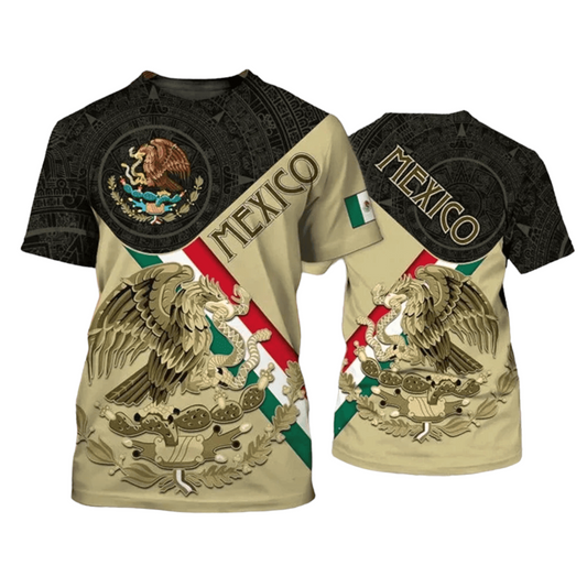 Mexico T-shirt Coat Of Arms Of Mexico National Flag T-shirt Black Beige Unisex